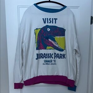 Jurassic Park White and Pink Crew Neck Sweater